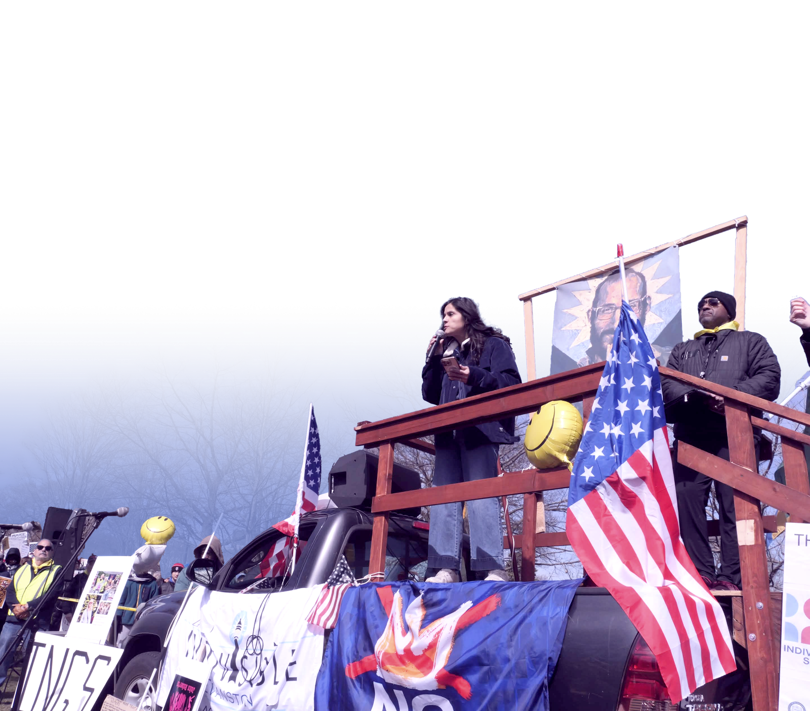 Stephanie Mendoza speaking to a crowd at a rally